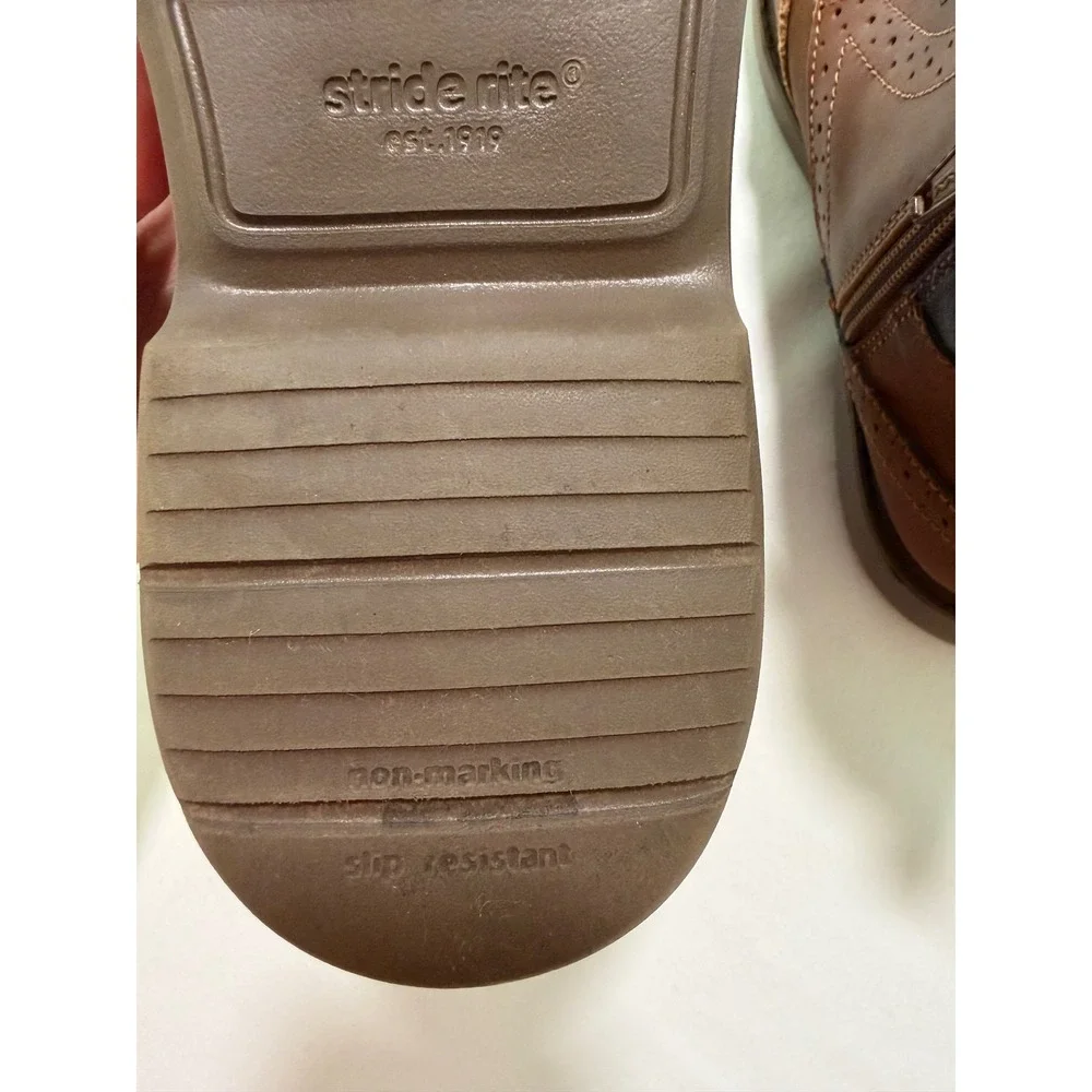 Stride Rite Axel Boys Brown Wingtip Dress Boots Lace Up Zip CB022801 Size 3M